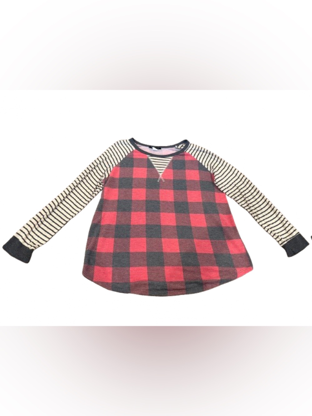 Glitzy Girlz Women’s Striped Buffalo Check Long Sleeve Top Red/Black Size 2XL